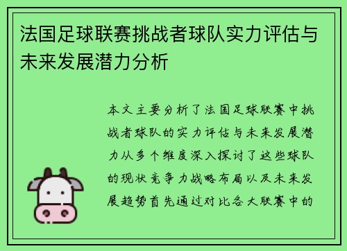 法国足球联赛挑战者球队实力评估与未来发展潜力分析
